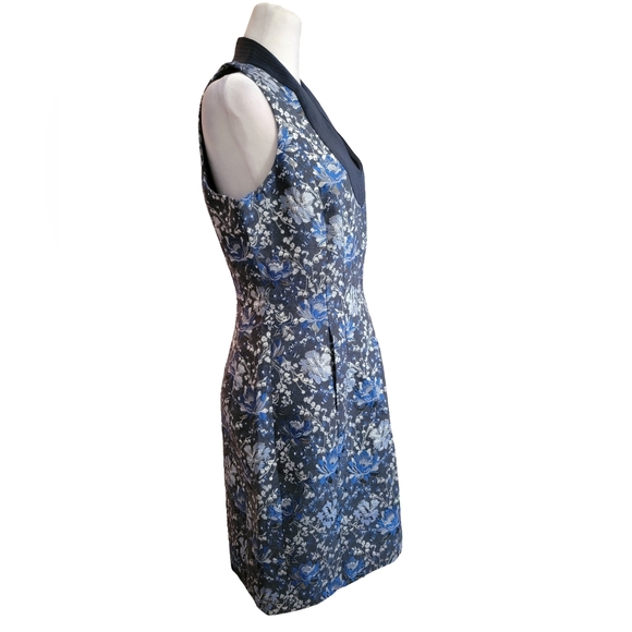 Badgley Mischka Size 8 Navy Blue Silver Floral Sheath Kurstin Dress w/ Pockets - Picture 4 of 12